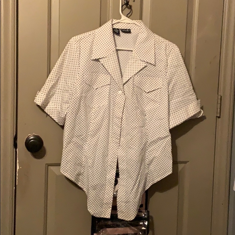 Black and white polka dot blouse